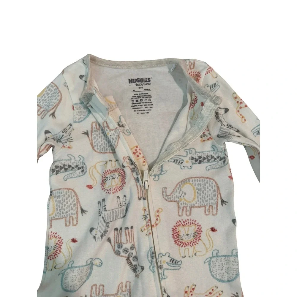 Huggies White Footed Sleeper Kids Animal Print Organic Cotton NWT 6M